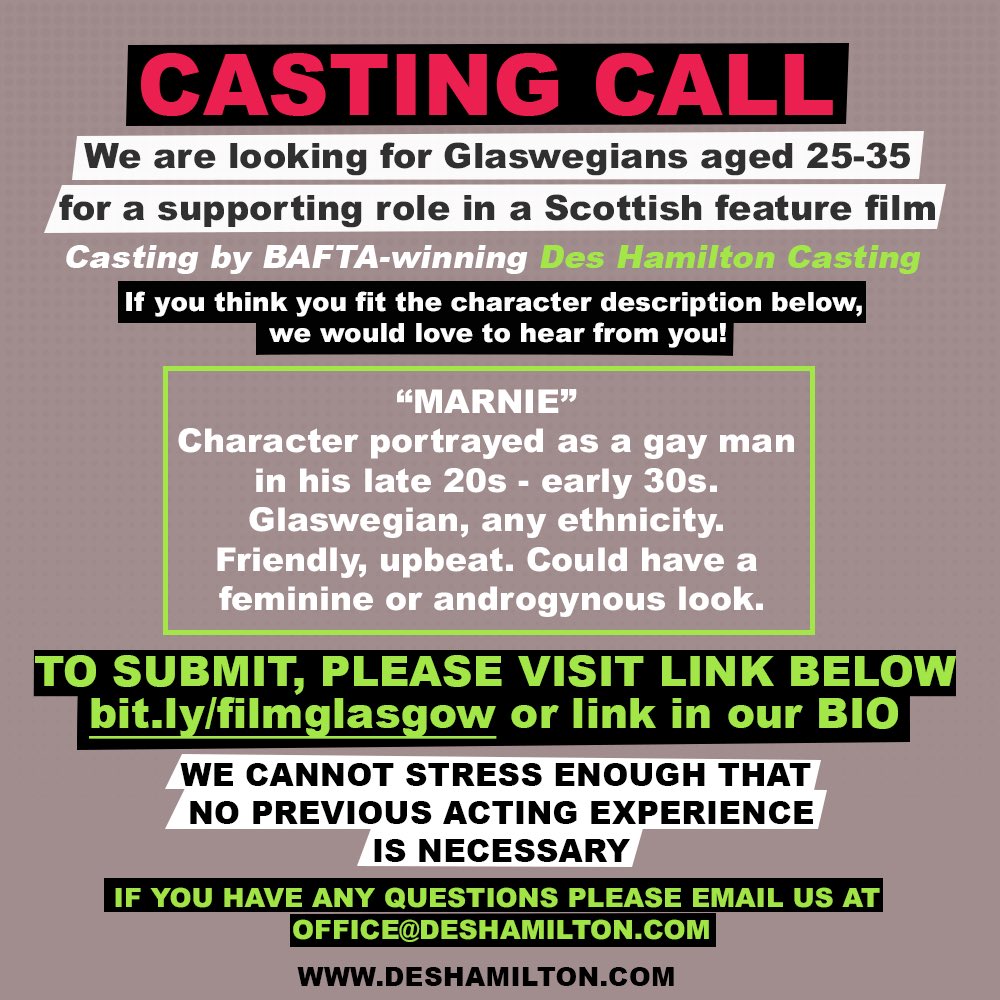 Please get in touch and if you fit the character description, you can apply here: bit.ly/filmglasgow

If not, please share and RT!