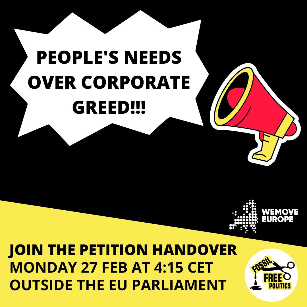 100k + people are demanding to kick the fossil fuel industry out of politics. Time for you <a href="/TerryReintke/">Terry Reintke</a> to put #PeopleOverPolluters &amp; say NO to fossil fuel influence. Will you come and meet us at 4.15 pm outside parliament?