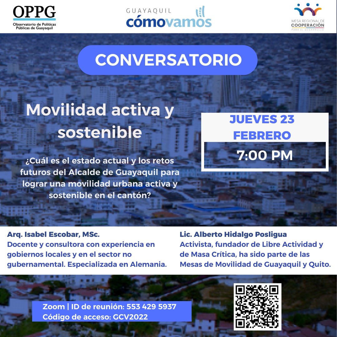 oppgye_'s tweet photo. ¿Qué debe saber y hacer el próximo Alcalde de Guayaquil para mejorar y promover la movilidad activa y sostenible?
Lo hablaremos con un experto y una experta en el conversatorio "Guayaquil Cómo (Inno)Vamos"
¡Todos están invitados!
#ComprenderparaTransformar
#GuayaquilDebate https://t.co/2Gw4D0UjWk