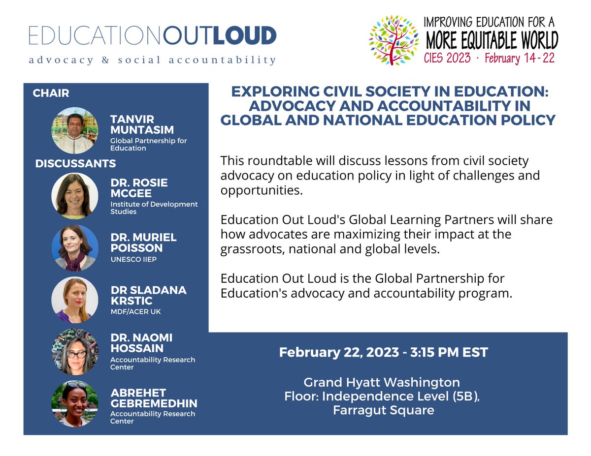 Improving social inclusion and equity in education - how are CSOs involved? Exciting roundtable discussion today at 3.15 EST #CIES2023 #ImprovingEd