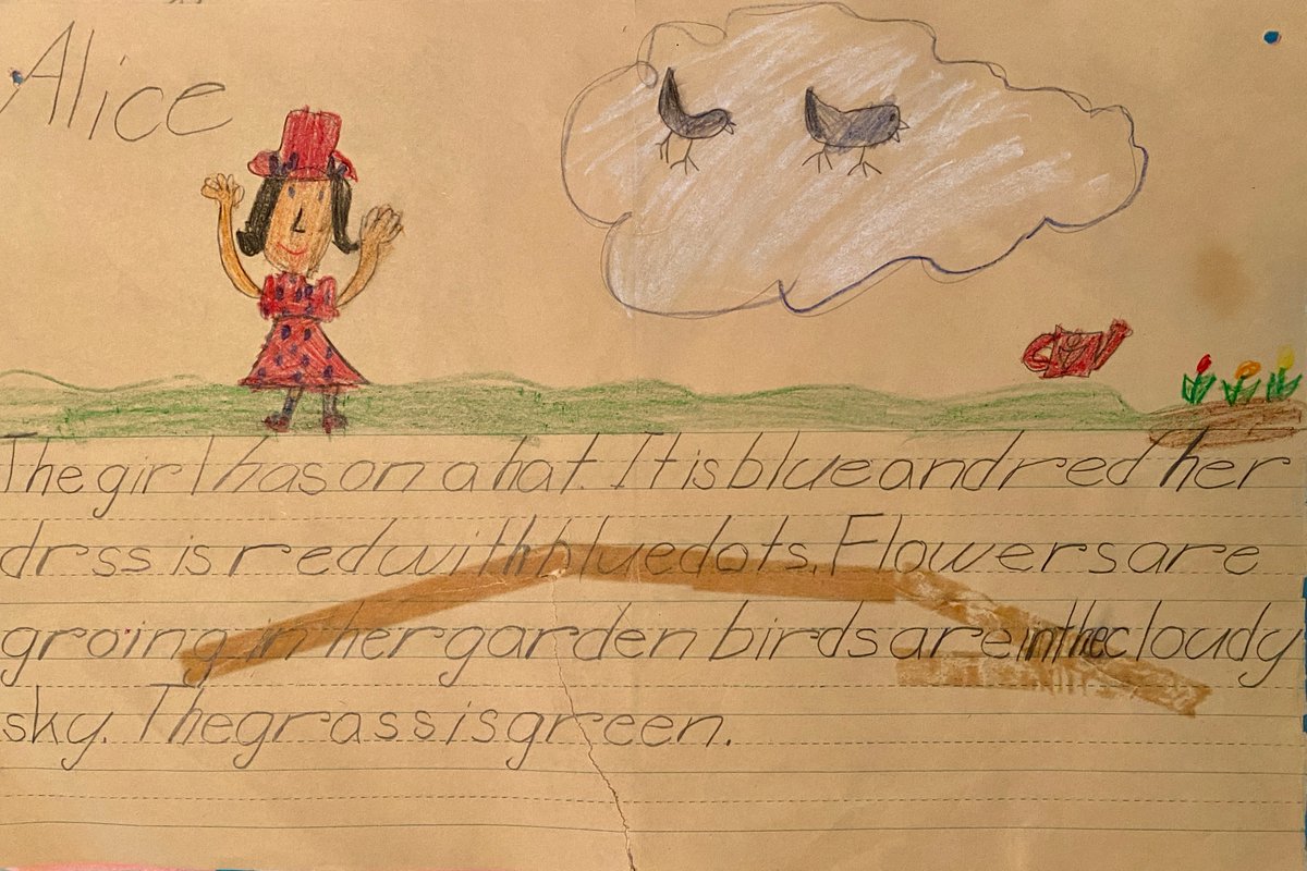 MonaLisaLvsHeah's tweet photo. Published: Almost 60 years after writing & illustrating this short story, I can honestly say I'm fulfilling the life it describes. A person named Dick holds a prominent place in my life, flowers are growing in my garden, and birds are in the cloudy sky.
#mid60s #childhoodmemories https://t.co/jg9espzzd1