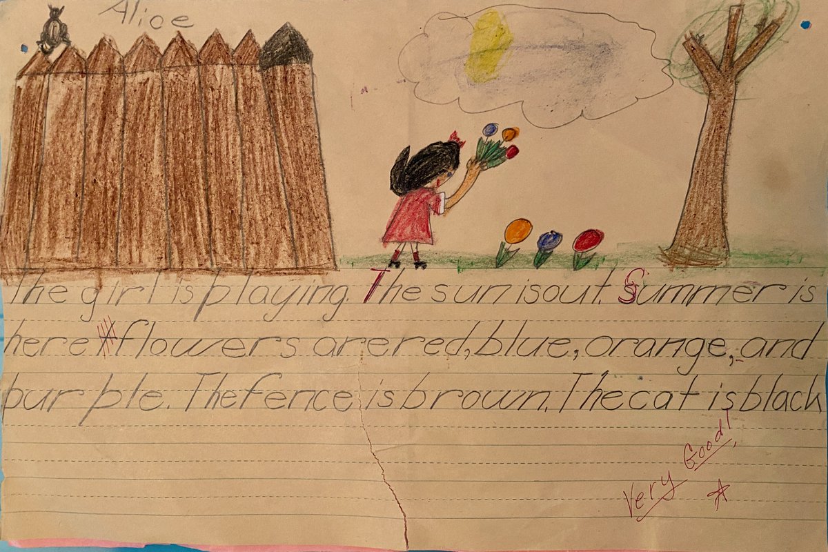MonaLisaLvsHeah's tweet photo. Published: Almost 60 years after writing & illustrating this short story, I can honestly say I'm fulfilling the life it describes. A person named Dick holds a prominent place in my life, flowers are growing in my garden, and birds are in the cloudy sky.
#mid60s #childhoodmemories https://t.co/jg9espzzd1