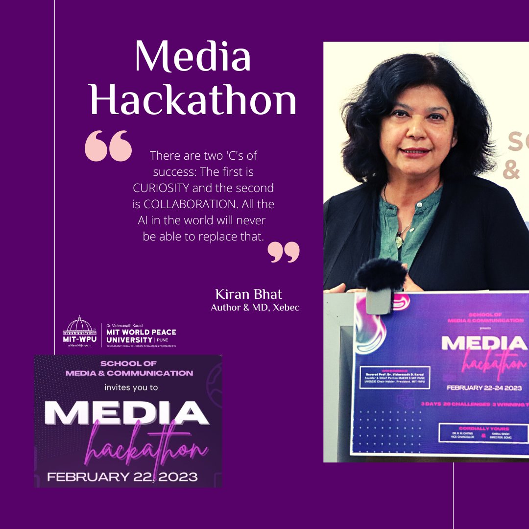 MITWPU_SOMC's tweet photo. THE WISDOM OF MENTORS 

SOMC’s annual MEDIA HACKATHON—an exciting time of creating solutions to some very unique problems

#media #hackathon #mitwpu #pune #campus #students #problemsolving #designthinking #ideathon #mediahackathon #advertising #journalism #videocreator #theatre https://t.co/OSLXhdn6v7