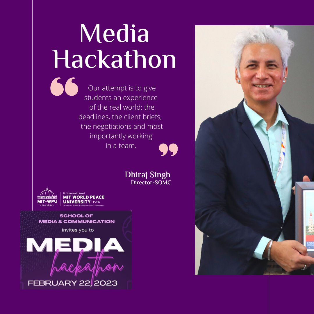 MITWPU_SOMC's tweet photo. THE WISDOM OF MENTORS 

SOMC’s annual MEDIA HACKATHON—an exciting time of creating solutions to some very unique problems

#media #hackathon #mitwpu #pune #campus #students #problemsolving #designthinking #ideathon #mediahackathon #advertising #journalism #videocreator #theatre https://t.co/OSLXhdn6v7