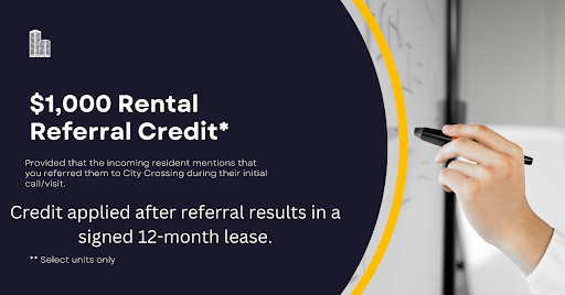 CityCrossingNH's tweet photo. City Crossing is offering a $1,000 rental referral credit - refer a friend to sign a qualified lease  today! 

#CityCrossing #CityCrossingNH #ReferralCredit https://t.co/K7aLFND35G