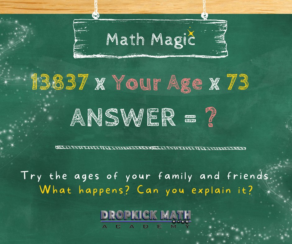 Some math fun for the day! Try it out on your friends and family and see what happens!

#mathfun #mathtutor #tutor #mathtutoring #mathmagic #fun #mathisfun #funmath #ontariomathtutor #ontarioeducation #ontarioteachers #mathtrick #mathgame #mathstudents #dropkickmathacademy