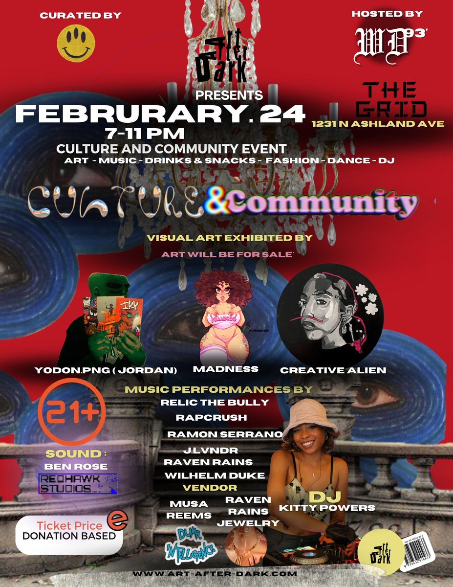 This Friday, we're excited to welcome Art After Dark as they host a variety of artists, musicians and dancers for a Culture and Community night!

Tickets are donation based.  Please RSVP below if planning to attend :)

eventbrite.com/e/art-after-da…