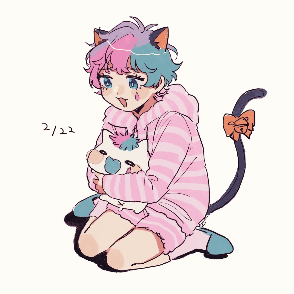 animal ears pink hair tail hood 1boy cat ears hoodie  illustration images