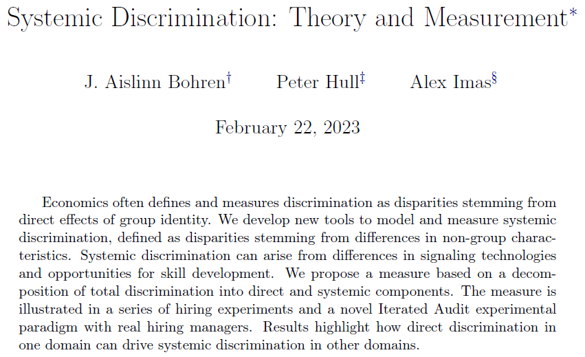Aislinn (<a href="/aislinnbohren/">Aislinn Bohren</a>), Alex (@alexoimas), and I have updated our systemic discrimination paper with a bunch of new stuff. Check it out here!

dropbox.com/s/xq9pg9paetwr…