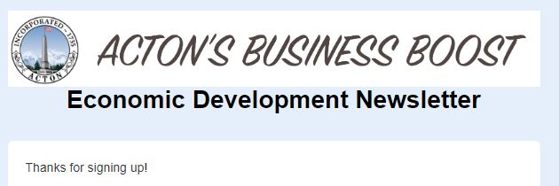 Own or run a business or non-profit in Acton MA? The Acton Business BOOST⬆️monthly from the Town of Acton Economic Development department has community news &amp; resources, business grants, public art &amp; local happenings! Sign up at actonma.gov/business 
#ActonMAbusiness #ActonMA