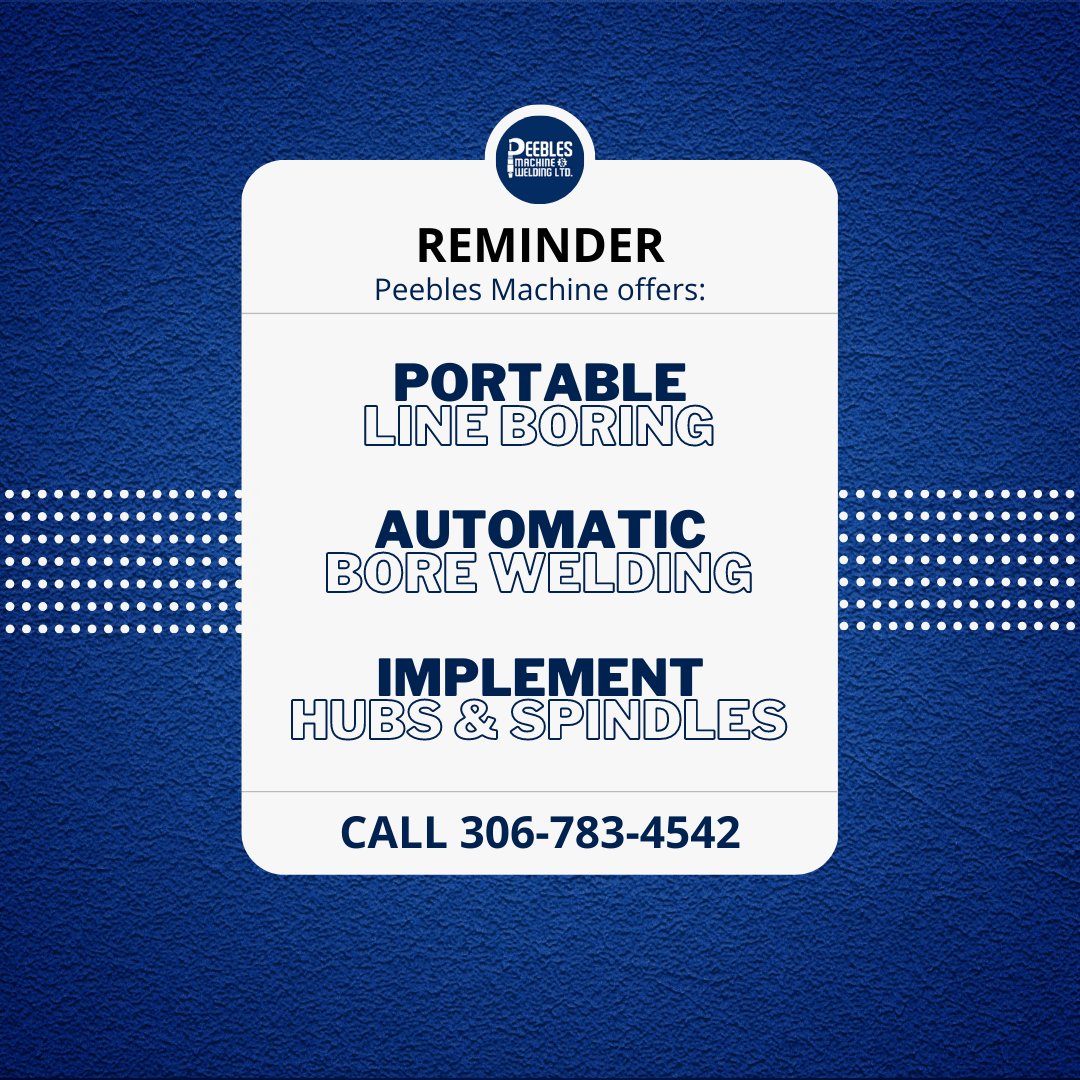 Peeblesmachine's tweet photo. Did you know? Peebles Machine in Yorkton is your one stop machining, welding, and parts shop. We also offer portable line boring, automatic bore welding, implement hubs &amp; spindles and so much more!

#welding #repairs #machining #manufacturing #yorkton #agriculture #peebles https://t.co/OSGww5foZJ