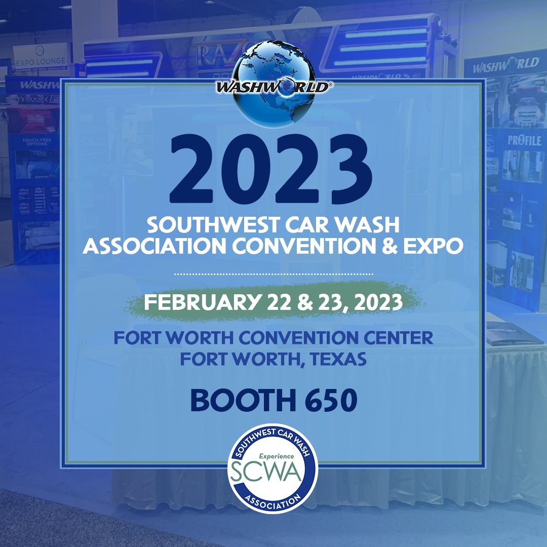 Washworld's tweet photo. The 2023 SCWA Convention &amp; Expo starts today at the Fort Worth Convention Center in Fort Worth, TX 🚗💦

📍 We will be located in booth 650 - stop on by today from 1-6pm or tomorrow 1-5pm!

🗺️ https://t.co/Q5C0CNM804

🌎 https://t.co/pmWoDFtZNe

#Washworld #CarWashShow #SCWA https://t.co/REXDyEZSfn