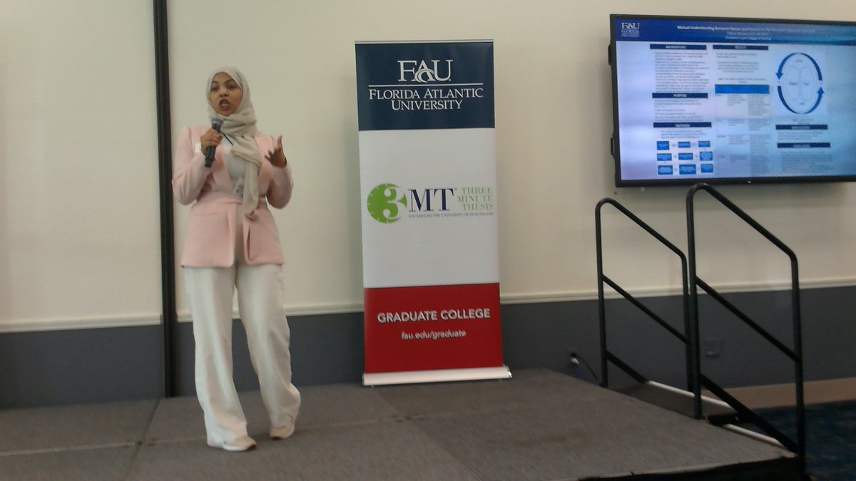Eftkhar Alroyley, graduate student from @faunursing presenting “The needs of Saudi Parents of infants hospitalized in the NICU: A Mixed Methods Research” #FAU3MT #3mt #ThreeMinuteThesis #nursing #FAUGradCollege #research #scholarship
