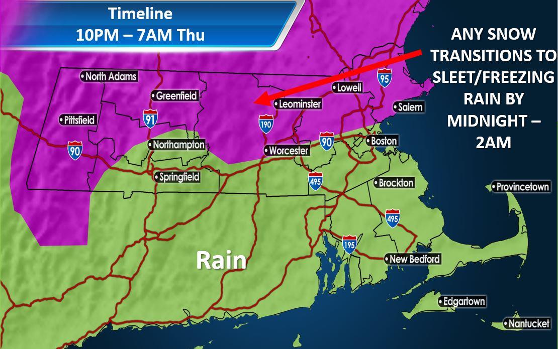 MassEMA's tweet image. A wintry mix of snow/sleet/freezing rain is expected this evening thru Thurs night. The combination of snow/sleet amounts &amp;amp; ice accretion will make travel very slick tonight thru Thurs. AM commute – allow for extra travel time. #MAsnow