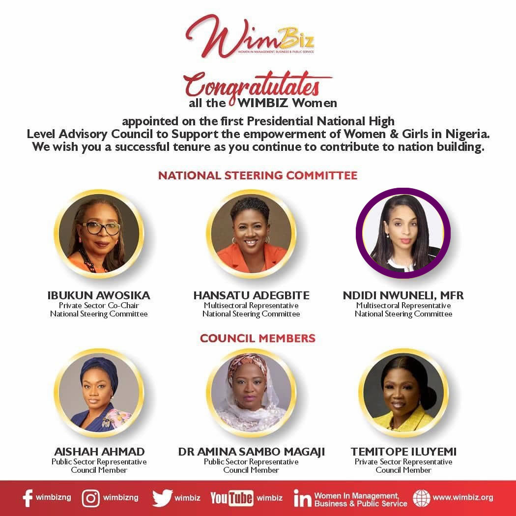 A hearty congratulations to our Board Chair, @ndidiNwuneli on her appointment to the first Presidential High-Level Advisory Council for Women and Girls in #Nigeria.
#Nigerianwomen #Nigeriangirls #womenaffairs #UNWomen #wimbiz #nigeriangovernment #genderpolicy