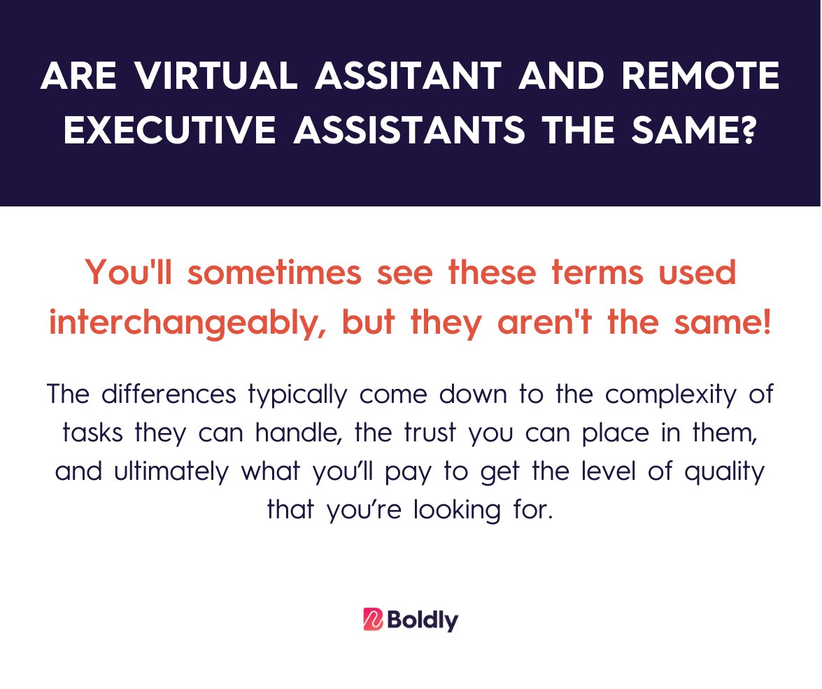 workboldly's tweet image. Executive assistant and virtual assistant — aren&apos;t they the same thing? In short, no!

#ExecutiveAssistant #VirtualAssistant #RemoteAssistant