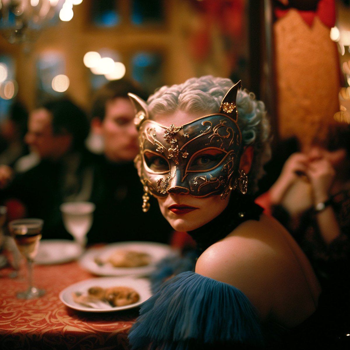 PhoJaxx's tweet photo. 🎉 I’m joining the #MasqueradeStory competition! 🔥🎭🔥

I’m curious to see what’s what, with all the festivities and glamour and big personalities - but the first thing I notice is funny and kind-hearted @VibekeAlvestad, looking fixedly across the room. 

Something’s not right… https://t.co/a7B4B18Pp2