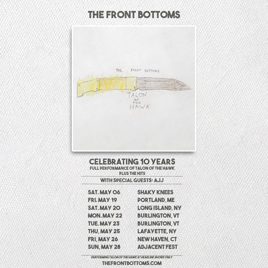 TheFrontBottoms's tweet image. Talon of the Hawk is 10 years old. 
We’re playing the album in full and some hits at some special shows
Special 10-year vinyl coming your way including Sella’s original art.
Pre-sale tix up now.
10 Year Vinyl: bar-none.com/talon10th
10 Year Tix: TFB.shofetti.com
