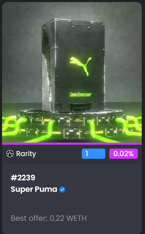 ChrisY56105019's tweet photo. Super Puma Secured
๐ช๐ฅโ
GL to those who are minting
Gwei are over 100 now
thanks @SweepPass for the WL
and thanks @PUMA for the nft !
Can't wait to see if my @Agent1XYZ nfts will generate some dope visual from it
๐คฉ๐ฅโค๏ธ
#SweepPass #SuperPuma
#AgentsUnite #A10001 #Agent1 https://t.co/Oz5SMRarlH