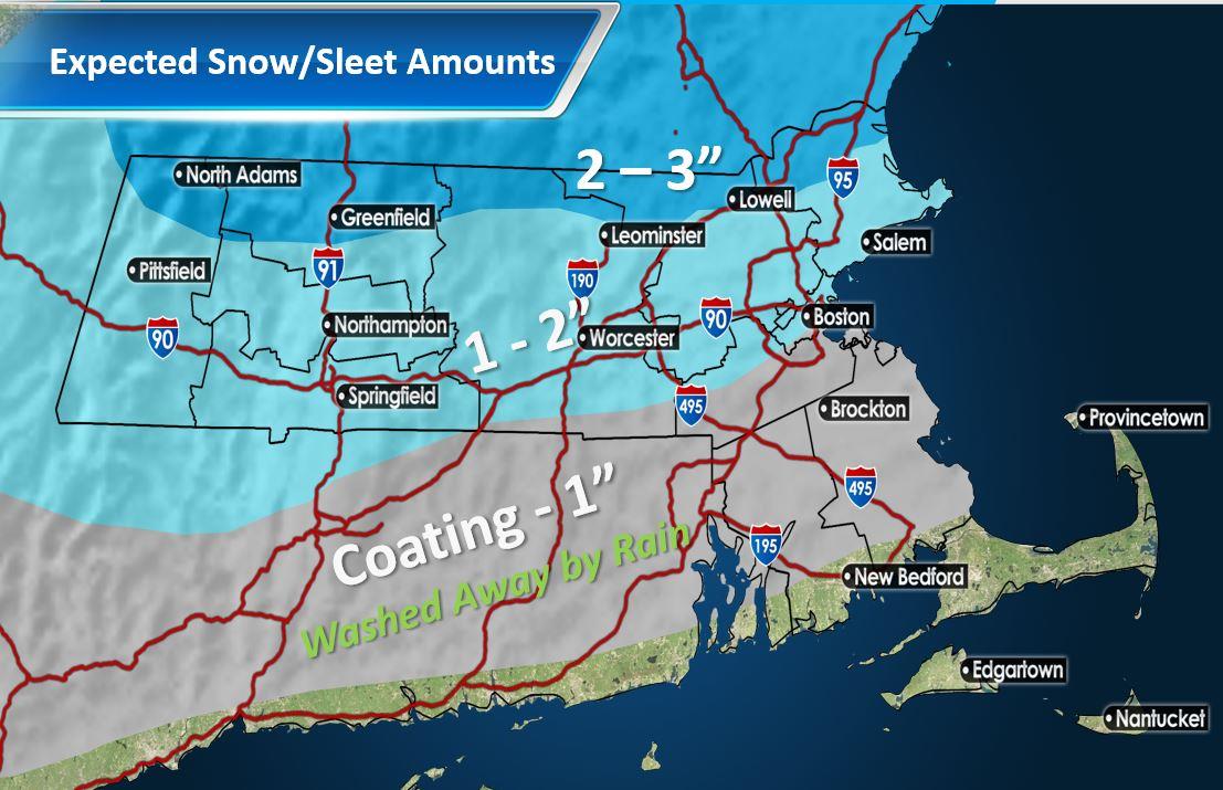 MassEMA's tweet image. A wintry mix of snow/sleet/freezing rain is expected this evening thru Thurs night. The combination of snow/sleet amounts &amp;amp; ice accretion will make travel very slick tonight thru Thurs. AM commute – allow for extra travel time. #MAsnow