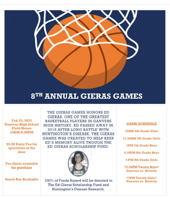 Tomorrow we host the 8th Annual Gieras Basketball Games! Youth games start at 10 AM leading up to Varsity Boys vs. Beverly at 5:30 PM and Varsity Girls vs. Beverly at 7:00 PM!