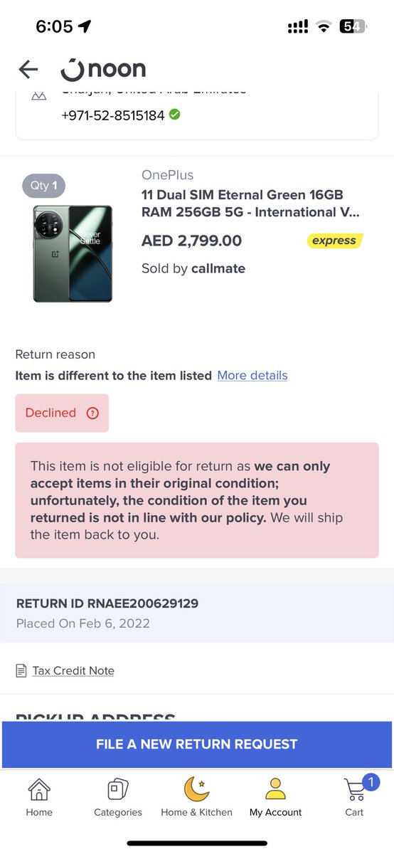 Niyasrazaq's tweet image. Disappointed with @noon @noon_cares selling me a fake product that does not meet the product description on their website. Even worse, they declined my refund request despite proof of return. Cheating customers is not acceptable
 #fakeproduct #refundneeded #cheatingnoon #noon