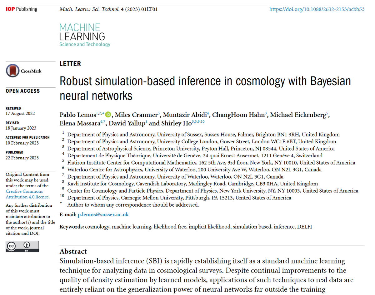 Machine Learning: Science and Technology (@mlstjournal) on Twitter photo Great new work by <a href="/PabloLemosP/">Pablo Lemos</a> <a href="/ElenaMassara/">Elena Massara</a> <a href="/cosmo_shirley/">Shirley Ho</a> <a href="/MilesCranmer/">Miles Cranmer</a> <a href="/changhoon_hahn/">ChangHoon Hahn</a> <a href="/DYallup/">David Yallup</a> <a href="/muntazirabidi/">Muntazir Abidi</a> <a href="/meickenberg/">Michael Eickenberg</a> @FlatironCCA <a href="/NYUPhysics/">NYU Physics</a> - 'Robust #simulation-based inference in #cosmology with #Bayesian #neuralnetworks' - bit.ly/3IM2Wgs #astrophysics #AI Great new work by <a href="/PabloLemosP/">Pablo Lemos</a> <a href="/ElenaMassara/">Elena Massara</a> <a href="/cosmo_shirley/">Shirley Ho</a> <a href="/MilesCranmer/">Miles Cranmer</a> <a href="/changhoon_hahn/">ChangHoon Hahn</a> <a href="/DYallup/">David Yallup</a> <a href="/muntazirabidi/">Muntazir Abidi</a> <a href="/meickenberg/">Michael Eickenberg</a> @FlatironCCA <a href="/NYUPhysics/">NYU Physics</a> - 'Robust #simulation-based inference in #cosmology with #Bayesian #neuralnetworks' - bit.ly/3IM2Wgs #astrophysics #AI