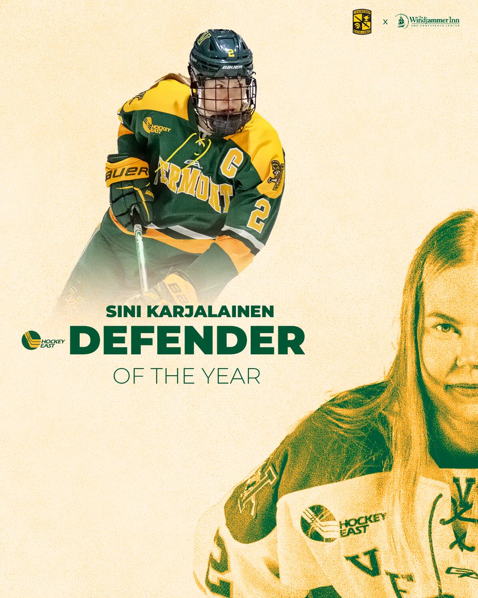 UVMwhockey's tweet image. Sini Karjalainen - @ArmyROTC @hockey_east Defender of the Year!

2 Gl, 19 Ast &amp;amp; +20 in league action this season for the second place Catamounts.
#UnfinishedBusiness