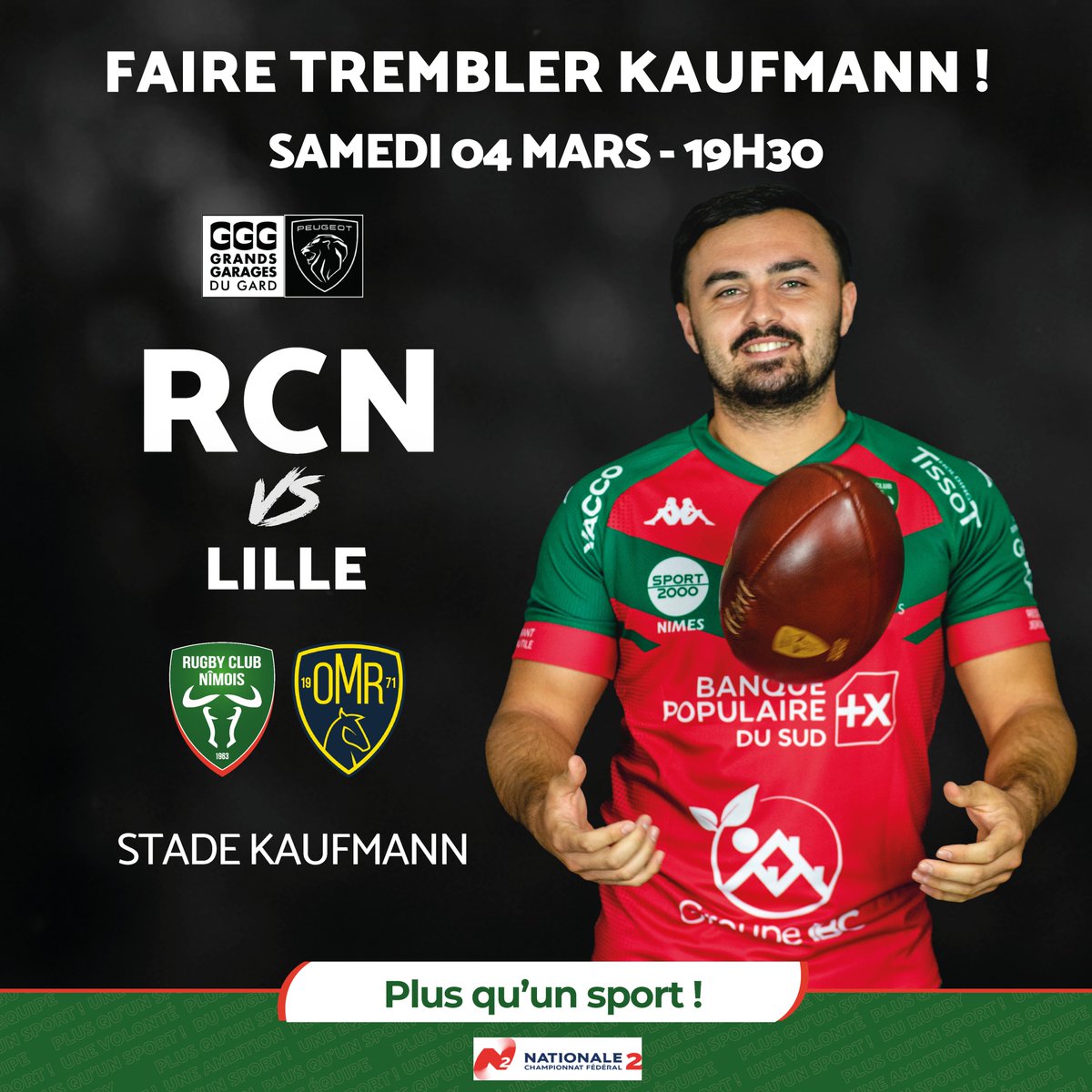 nimes's tweet photo. 🏈 Samedi c'est rugby !
🐊Nos Nîmois sont actuellement 1er au classement avec Bédarrides 
💪 Une place qu'il va falloir défendre 
📅Samedi 4 mars à 19h30
@RCNimois🆚@OMRofficiel 
📍 Stade Kaufmann 
🎉Nouveautés et nombreuses animations vous attendent pour faire trembler Kaufmann https://t.co/CjBDNxhu9x