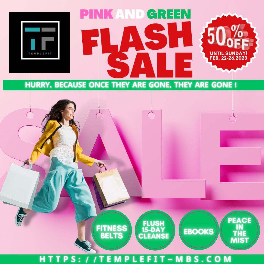 ✨Check out our Pink and Green Flash Sale at templefit-mbs.com!
Grab yours now!

flashsale #flashsales #sale  #templefitmbs #fitnessgearandtraining #fitnessbelts #flush #cleansing #cleanse #supplement #peace #peaceinthemist #ebook #ebooks #onsale #onlineshopping #shopnow