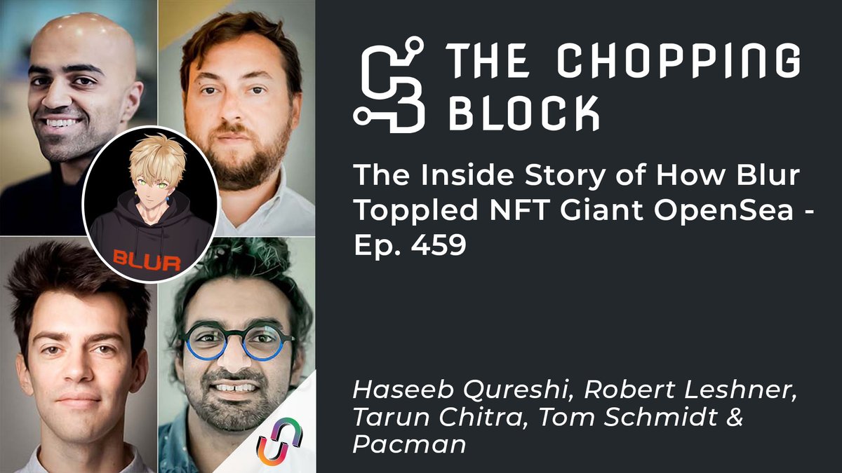 RunnymedeCap's tweet photo. The Inside Story of How Blur Toppled NFT Giant OpenSea | #TheChoppingBlock Ep. 459 https://t.co/1hsWk3d6f5 | @laurashin @Unchained_pod Presents "The Chopping Block" @hosseeb @tomhschmidt @rleshner @tarunchitra @PacmanBlur #Blur #NFTs #OpenSea https://t.co/OJawaqRPcG