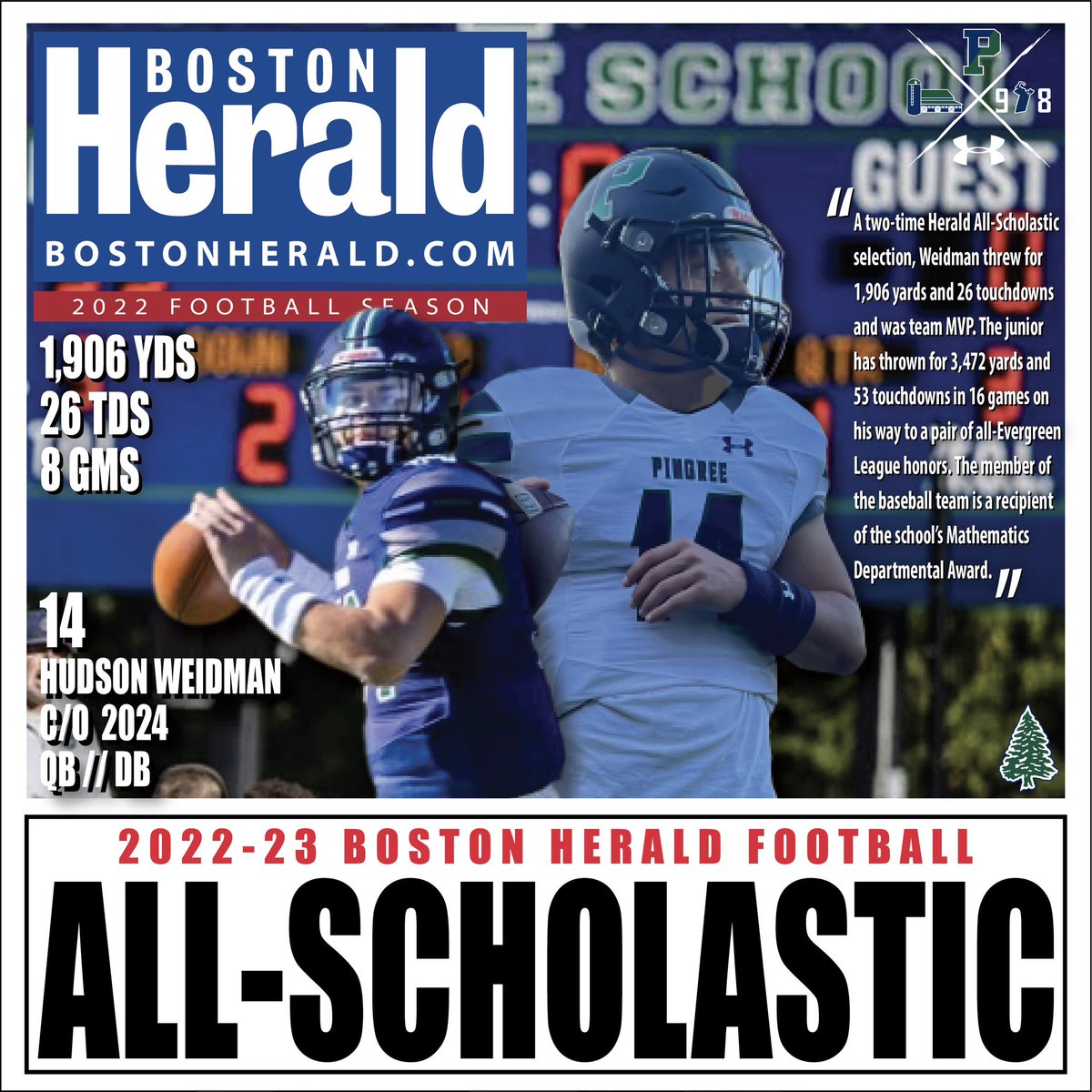 2022-23 Boston Herald All-Scholastic 

Hudson Weidman
C/O 2024 - QB // DB

Also 2021 1st Team.
-
#DefendTheFarm//#FLYHIGH//#GoHighlanders//#evergreenfootball//#nepsacfootball