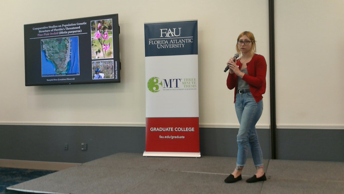 Bethany Simpson, graduate student from @FAUScience presenting 'Comparative Studies on Population Genetic Structure of Florida's Threatened Pine-Pink (Bletia purpurea) Orchid #FAU3MT #3mt #ThreeMinuteThesis #science #FAUGradCollege #research #scholarship