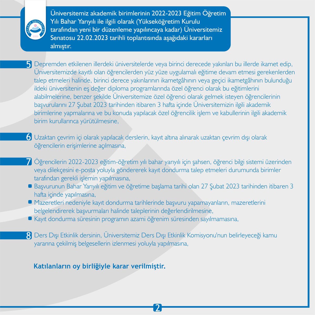 aksarayedutr's tweet image. Kıymetli Öğrencilerimiz; Üniversitemiz 2022-2023 Bahar Yarıyılı Eğitim Öğretim Planlaması Senato Kararı ile belirlenmiştir. @ProfYusufSahin 

#ASÜ #AksarayÜniversitesi #ASÜlü #Aksaray