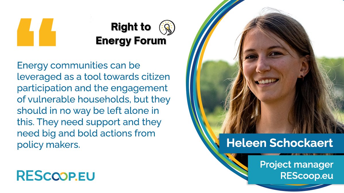 REScoopEU's tweet photo. In the last in-person session of the #RightToEnergyForum 2023, speakers are discussing how to alleviate #EnergyPoverty through #CommunityEnergy.

🎙️ @REScoopEU project manager Heleen Schockaert calls for policy support to tackle #EnergyPoverty together. https://t.co/ay0GbqvhvH