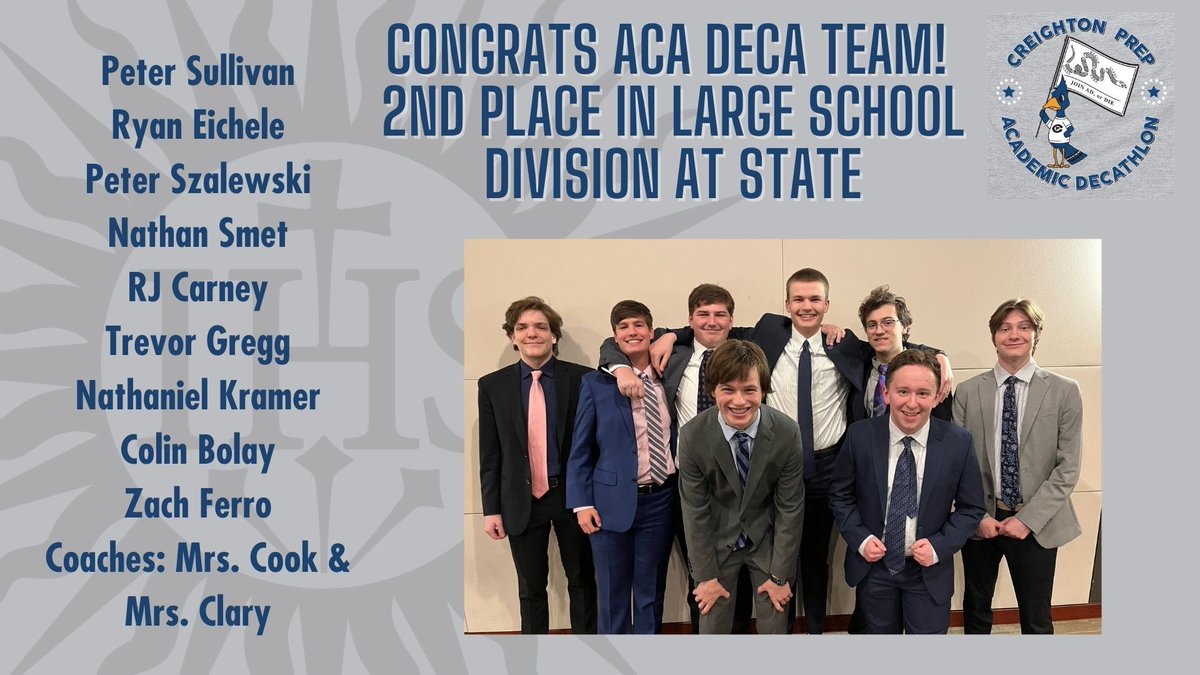 CP_activities's tweet photo. Proud of @CreightonPrep’s #AcaDeca team! 👏🏻🙌🏻💙 @gocreightonprep https://t.co/bOcROjrYGZ
