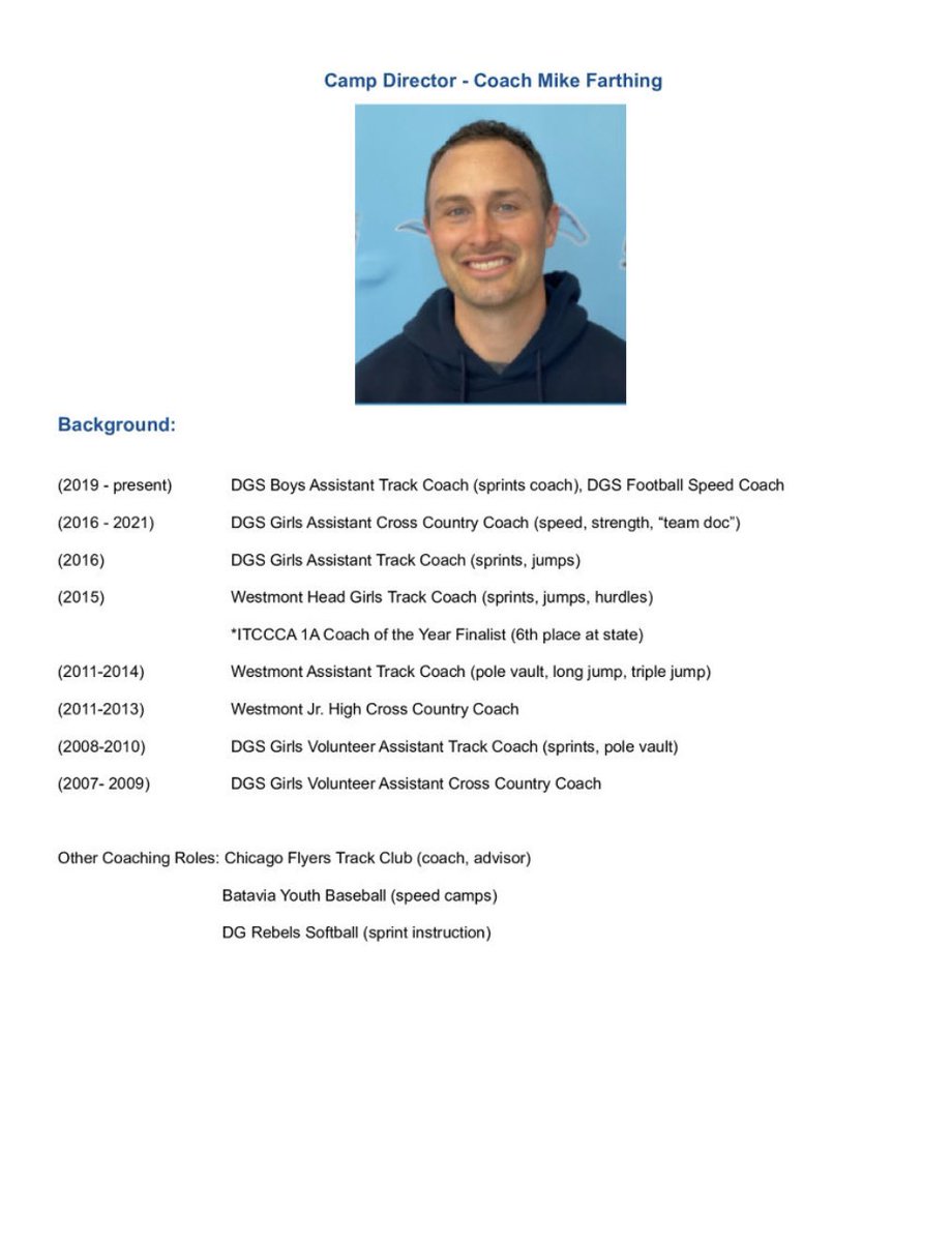 CoachFarthing's tweet photo. Not too early to start thinking about summer camp plans!

The camp in June is focused in teaching sprinting for all sports. Camp in July is specific to football. Boys &amp; girls welcomed to attend! 

Parents &amp; youth coaches encouraged to attend to implement with your own team! https://t.co/T7987K8tPy