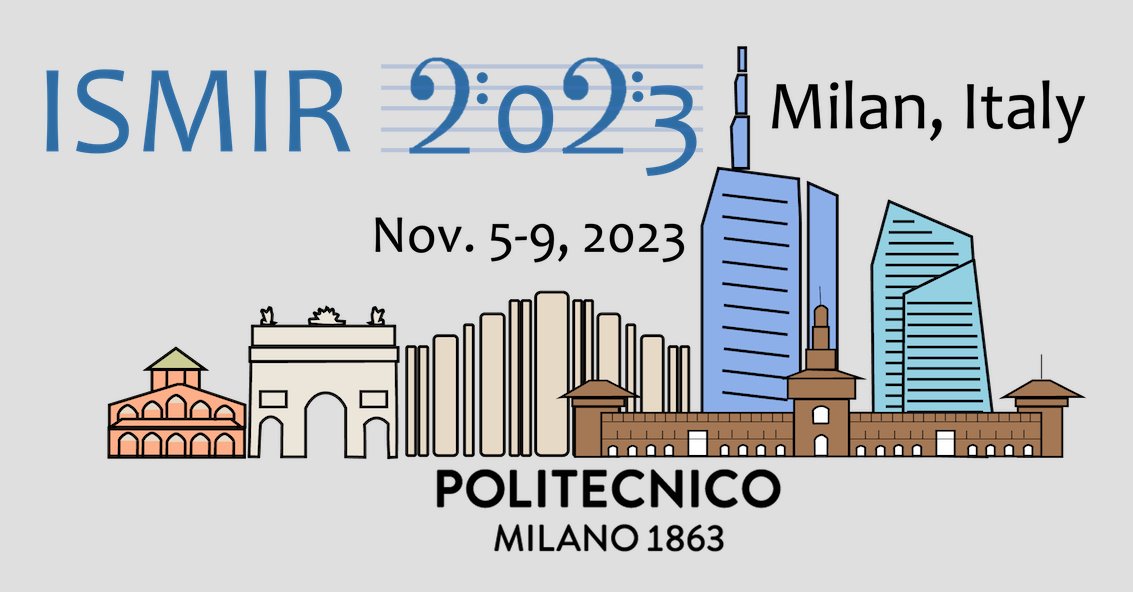 The 24th International Society for Music Information Retrieval Conference will take place in a hybrid format, hosted in Milano, Italy🇮🇹!!!

Check out the #ISMIR2023 official website: ismir2023.ismir.net