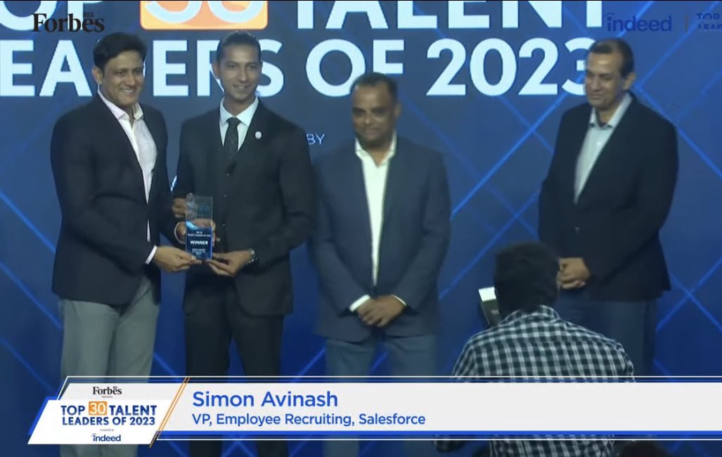 DanielManthri's tweet photo. Congratulations @simonavinash for being felicitated  as #Top30TalentLeadersof2023 by @ForbesIndia @indeed @salesforcejobs #MyBoss https://t.co/IBMnT2g5XH