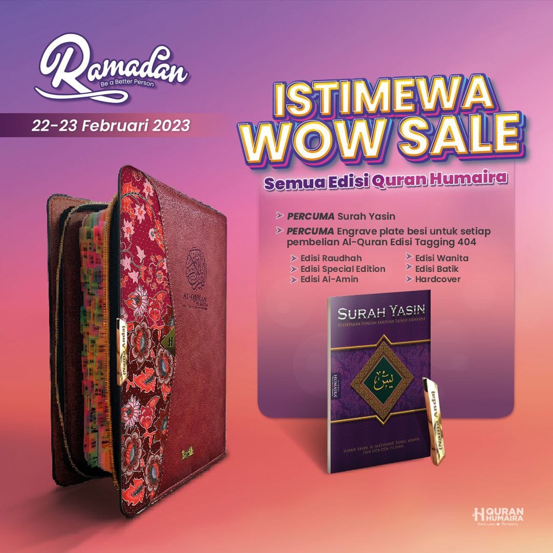 Ukhti_Asiah's tweet photo. 𝐈𝐒𝐓𝐈𝐌𝐄𝐖𝐀 𝐖𝐎𝐖 𝐒𝐀𝐋𝐄 ✨
Setiap Edisi Quran Humaira Tagging 404
🟣Percuma Surah Yasin
🟣Percuma Engrave Plat Besi 
#promosi #engravenama #alqurantagging #alquranterjemahan #menjelangramadhan #khatamtracker #persiapanramadhan https://t.co/NftEwxTjjN