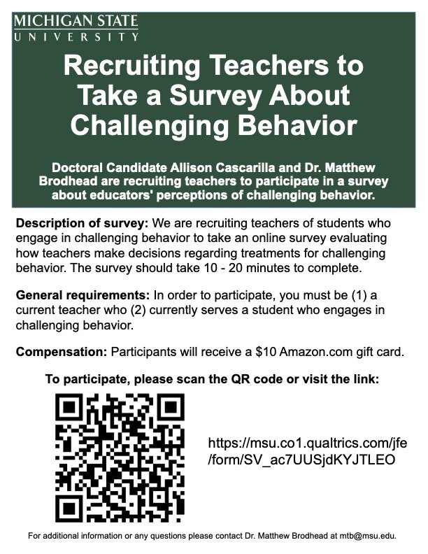 allisonnwhite's tweet photo. Recruiting teachers to complete a survey about challenging behavior! https://t.co/eIkHzcoDjE