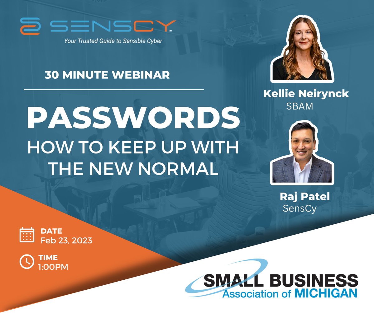 SensCy's tweet photo. ๐จT-MINUS ONE DAY UNTIL Passwords: How to Keep Up With the New Normal๐จ
Cyber veteran Raj Patel will discuss changes in the cybersecurity landscape and inform viewers of the new standards of password hygiene.
Register here: https://t.co/frBEHqfuJl
#SensCy #cyber #webinar https://t.co/VJCZ3ypLTT