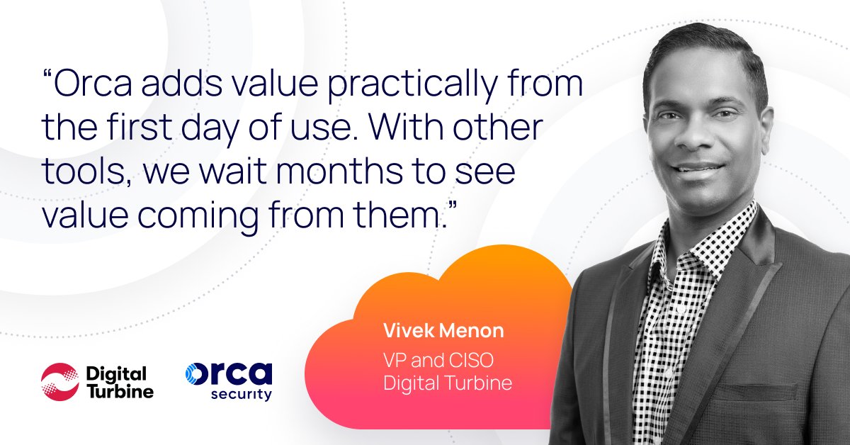 orcasec's tweet photo. Discover how @DigitalTurbine was able to leverage our comprehensive #cloudsecurity platform to gain complete visibility and control of their #cloudestate: https://t.co/dSKoCY1aIW
#secops #digitalturbine #cloudcompliance #cloudworkloads #OrcaSecurity https://t.co/pvr2dHZMCH