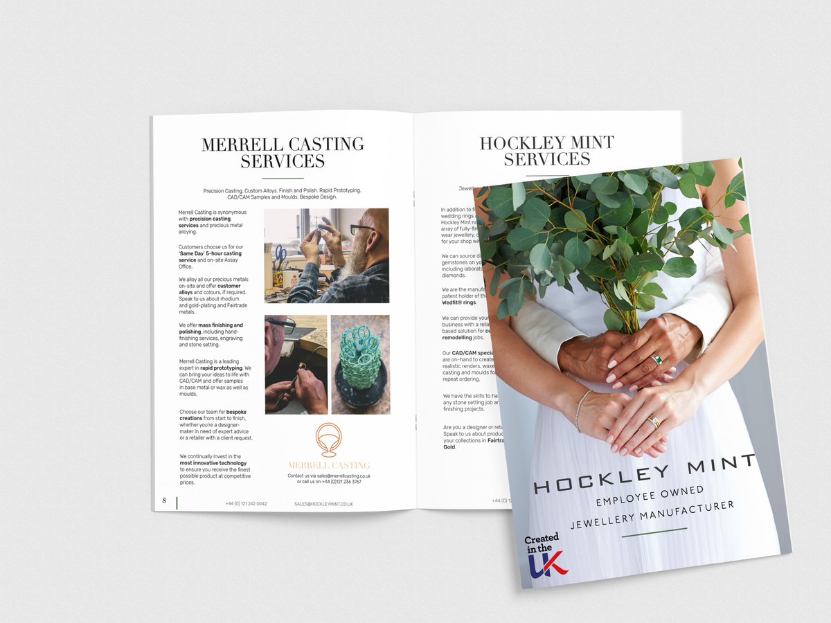 Hockley_Mint's tweet photo. Why choose Hockley Mint? 🤔 This brochure outlines our 360-degree approach to jewellery manufacture, from design to manufacturing to finishing 💍 Highlights of our inclusive collections and our sustainability commitments ♻️ 

For a copy, contact: connor.binding@hockleymint.co.uk https://t.co/YPT18HsJNj
