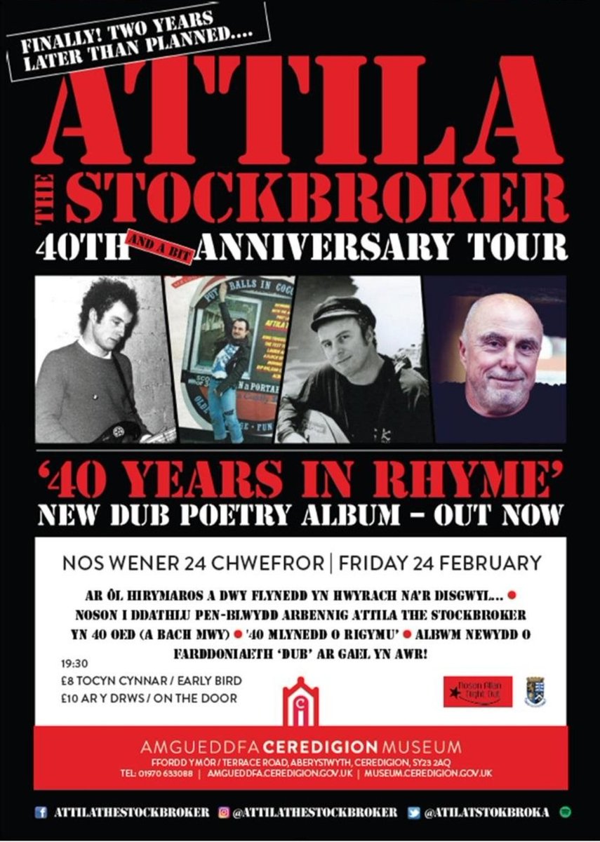 #attilathestockbroker 40th Anniversary Tour
This Friday 24 February 
Ceredigion Museum, Aberystwyth 7.30pm