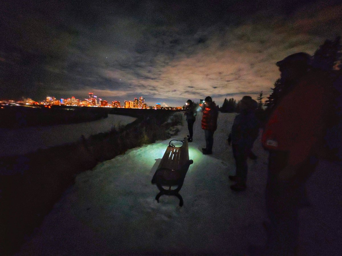 It was a cold and sparkling night on the trails. Hikers and runners warmed up quickly under a rising Crescent moon and the twinkle of Venus and Neptune.