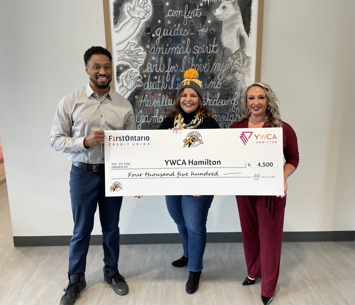 Ticats's tweet photo. Together with @YWCA_Hamilton and @FirstOntarioCU, we helped raise $4,500 dollars for YWCA's #WomenBuildHamilton campaign!
Thank you TigerTown for stepping up to support such an important initiative in Hamilton. Keep rocking those toques!
#Ticats | #CFL https://t.co/pSxb3xbjHL
