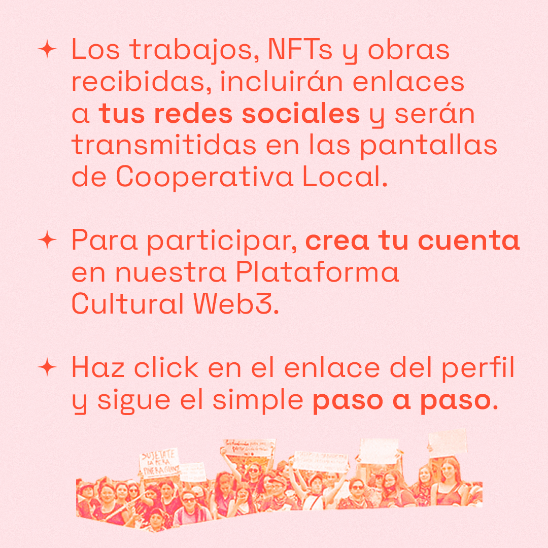CoperativaLocal's tweet photo. [ 2 / 3 ] Para participar, crea tu cuenta en nuestra Red Social Descentralizada Web3 desarrollada para artistas, proyectos y comunidades culturales latinas dentro y fuera de la Web3, haciendo click en el enlace del perfil o ingresando a https://t.co/9mrLPmFpSX ✨ https://t.co/OcgZVLmrxI