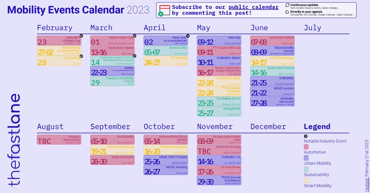 📅Want to follow every main event in the mobility industry? Introducing our 2023 calendar: comment to get the DL link of the Google/iCal/Outlook shared calendar by DM!
#Mobility
