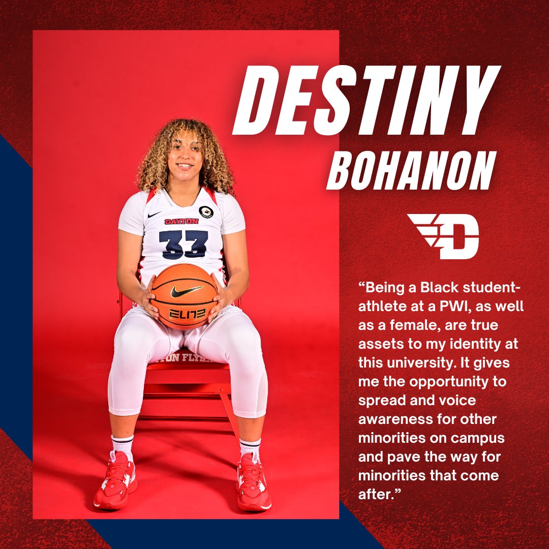 udsaac's tweet photo. Next up for our Black History Month student-athlete highlights is Destiny Bohanon✈️

Sport: Basketball
Major: Occupational Behavioral Studies
Hometown: Huber Heights, OH

Here’s what being a Black student-athlete at UD means to her➡️
-
#UDSAAC // #GoFlyers // #Dayton6th https://t.co/m8CTxHGEov